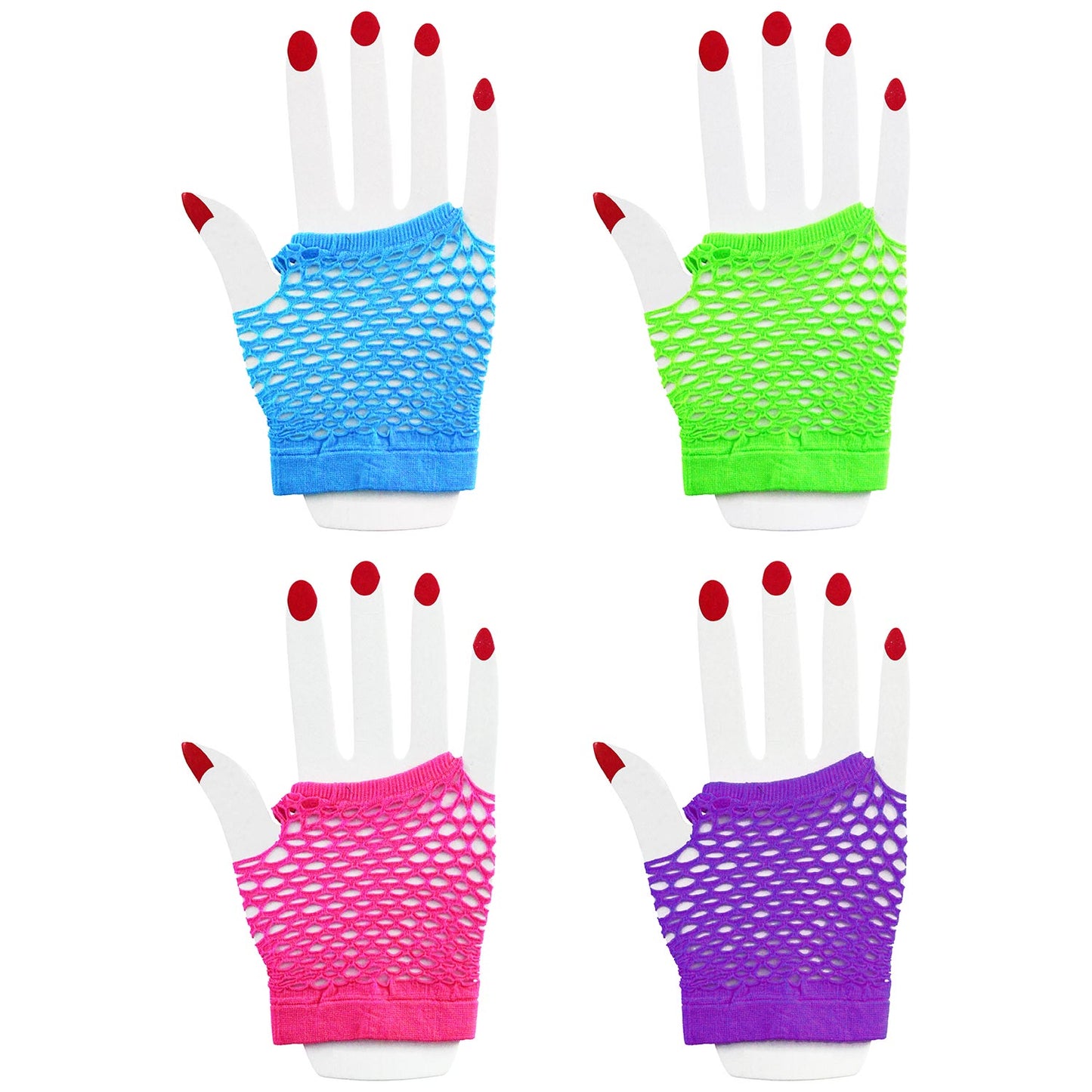 Neon Short Fingerless Fishnet Gloves - Pair - 12 Count