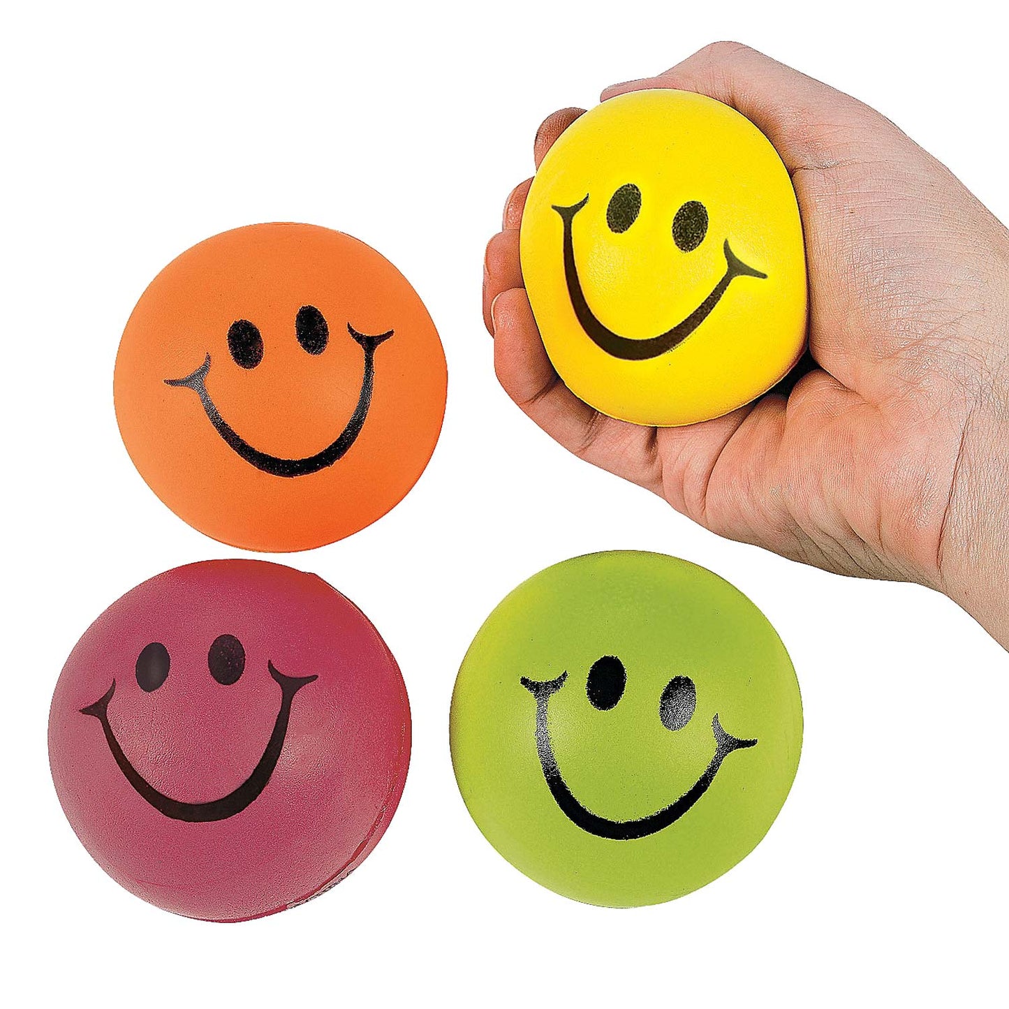 Neon Smiley Face Stress Balls - 12 Count