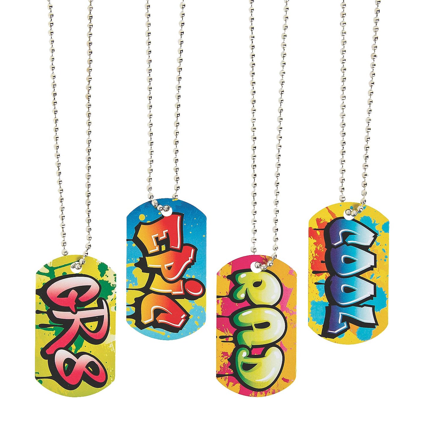 Graffiti Dog Tag Necklaces - 12 Count