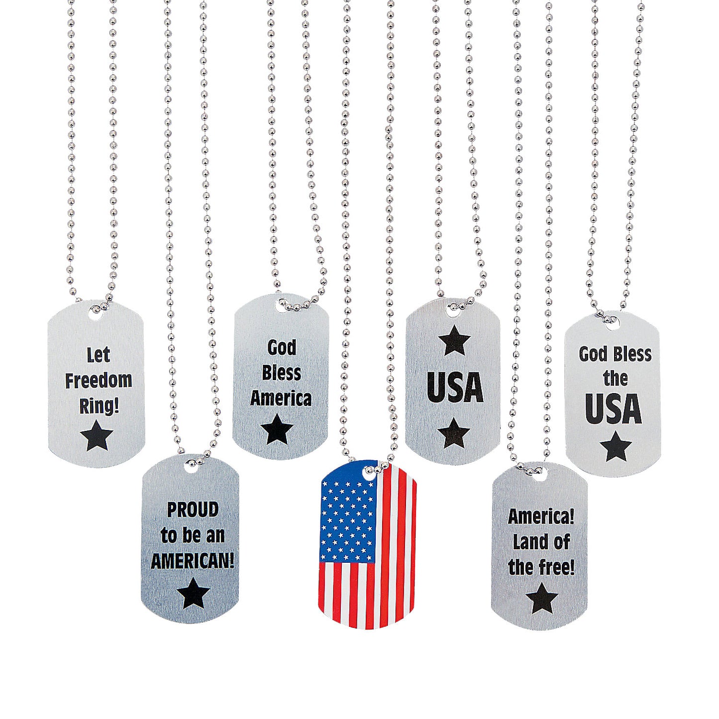 Patriotic Sayings Dog Tag Necklaces - 12 Count