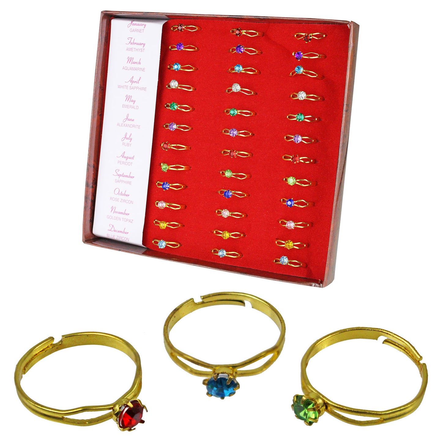 Birthstone Rings - 36 Count