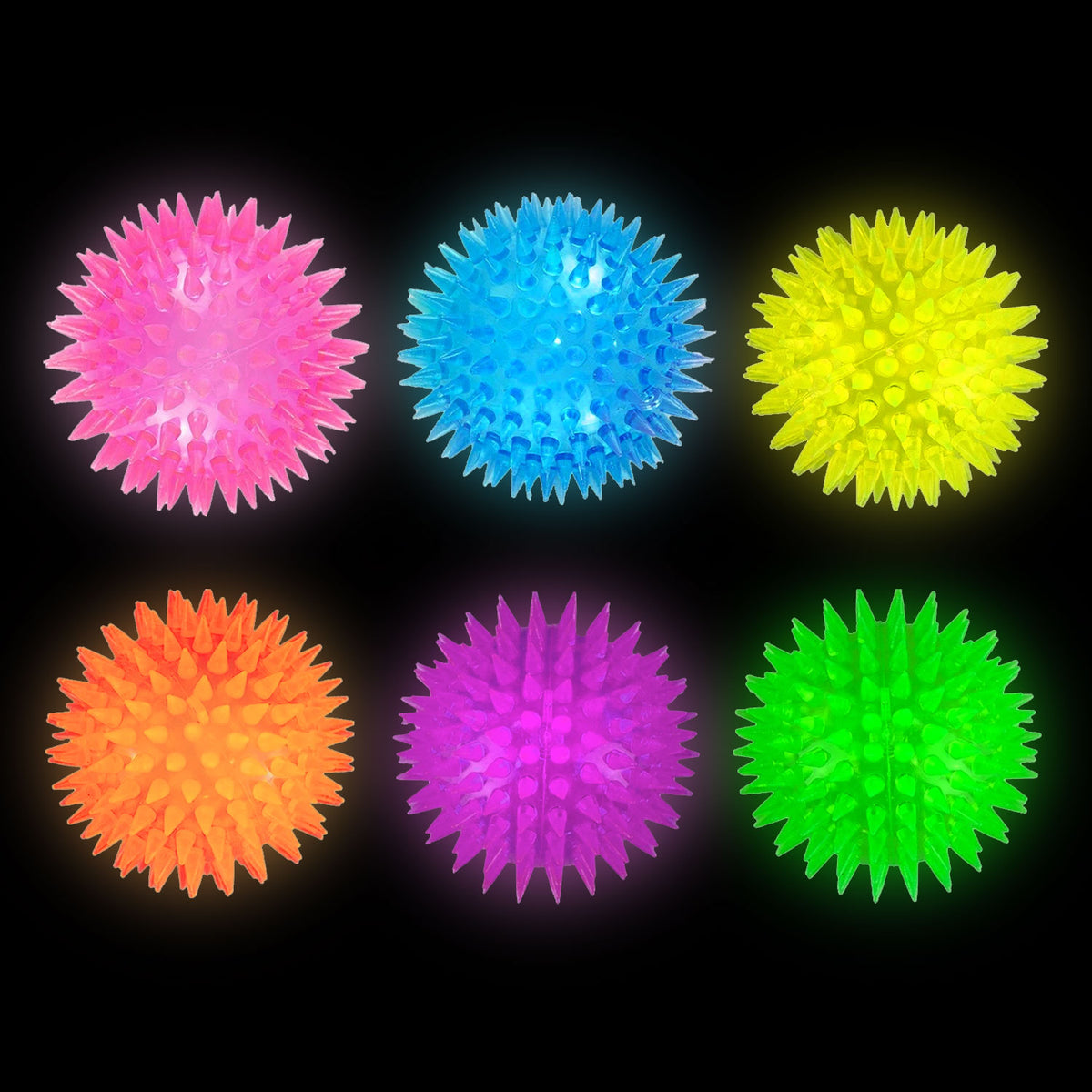 Flashing Squeaky Spikey Balls - 3 Inch - 12 Count