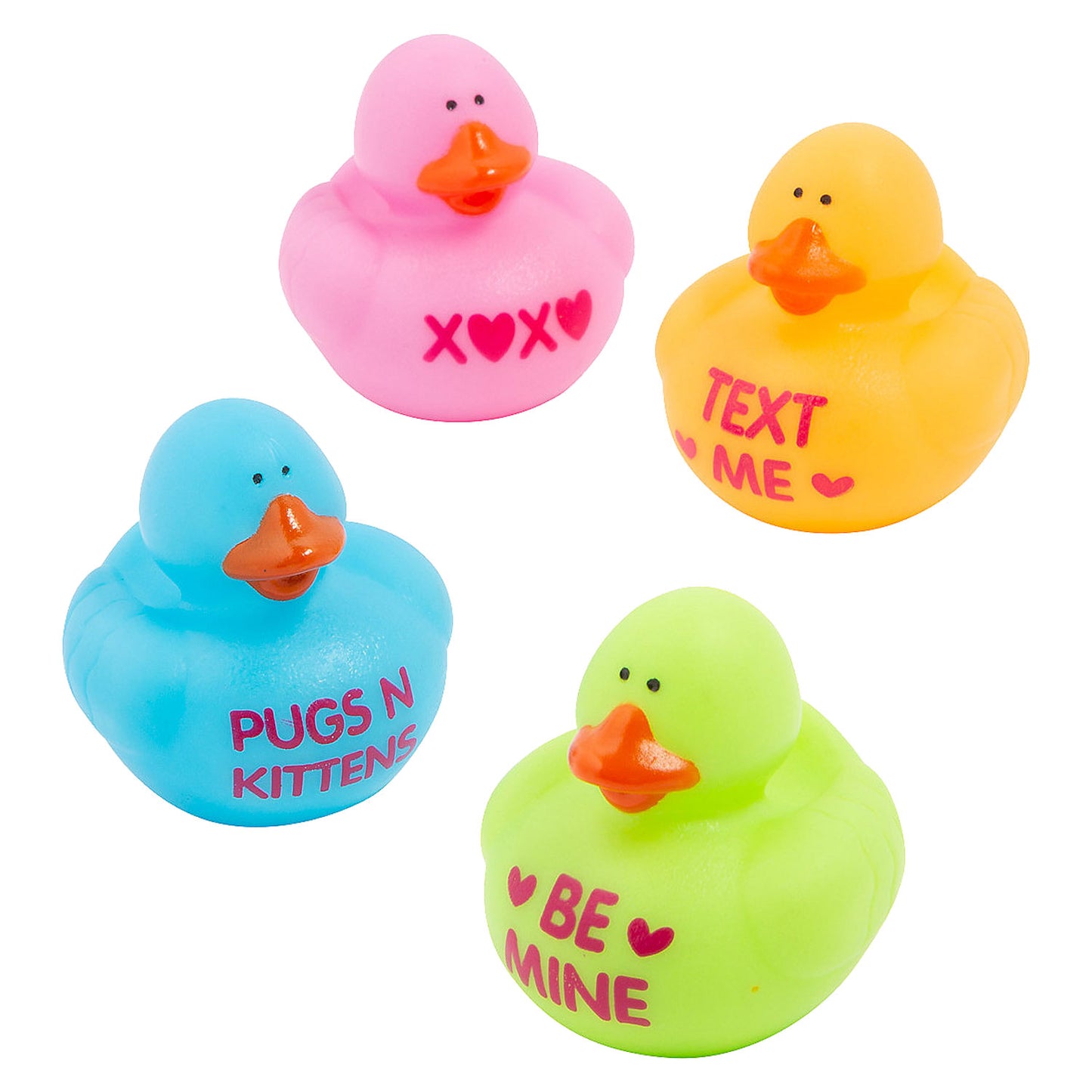 Candy Heart Phrases Rubber Ducks - 12 Count