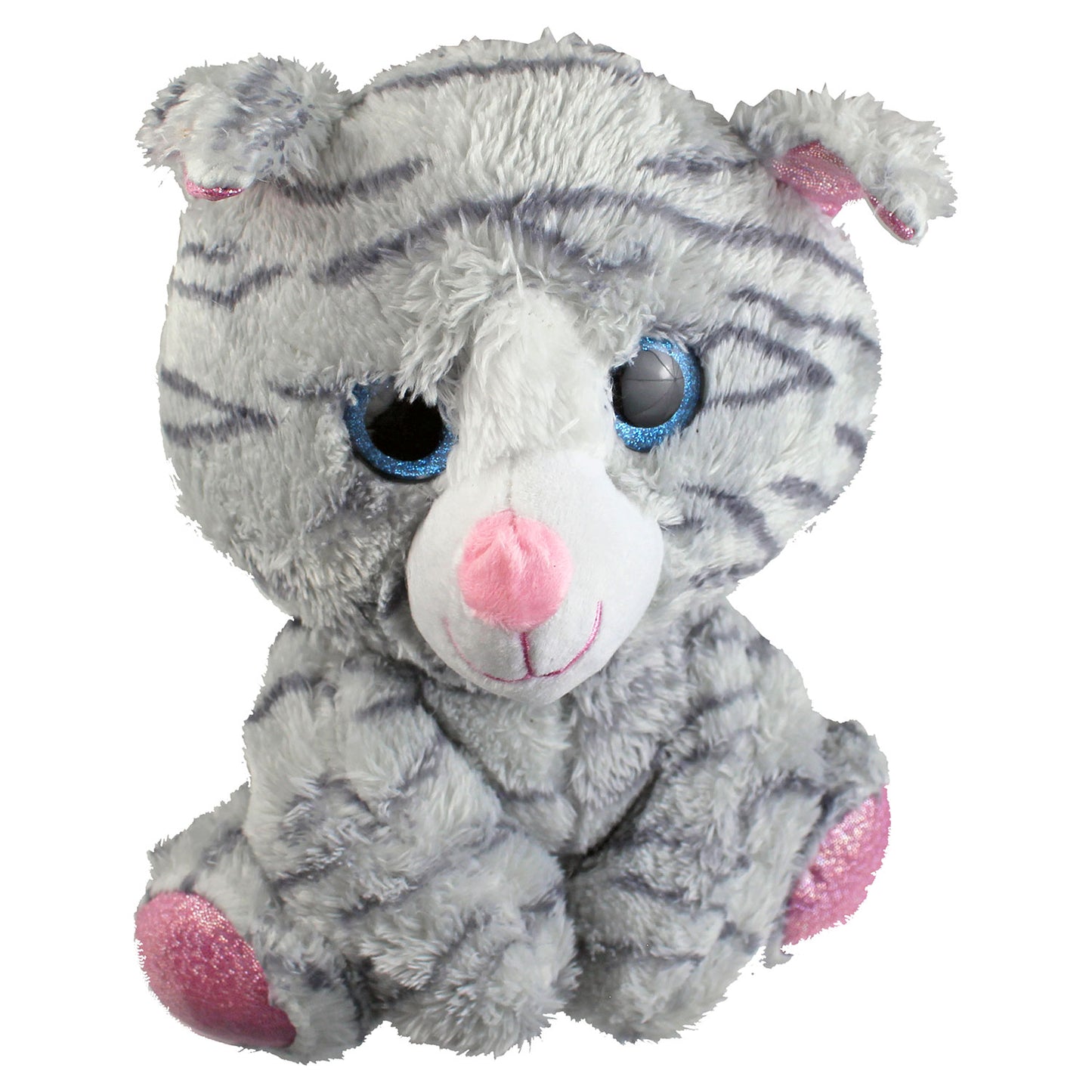 Plush Grey Tabby Cat with Glitter Eyes