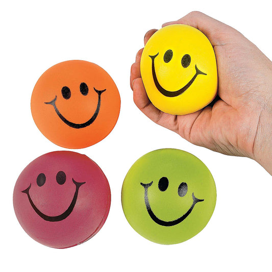 Neon Smiley Face Stress Balls - 12 Count