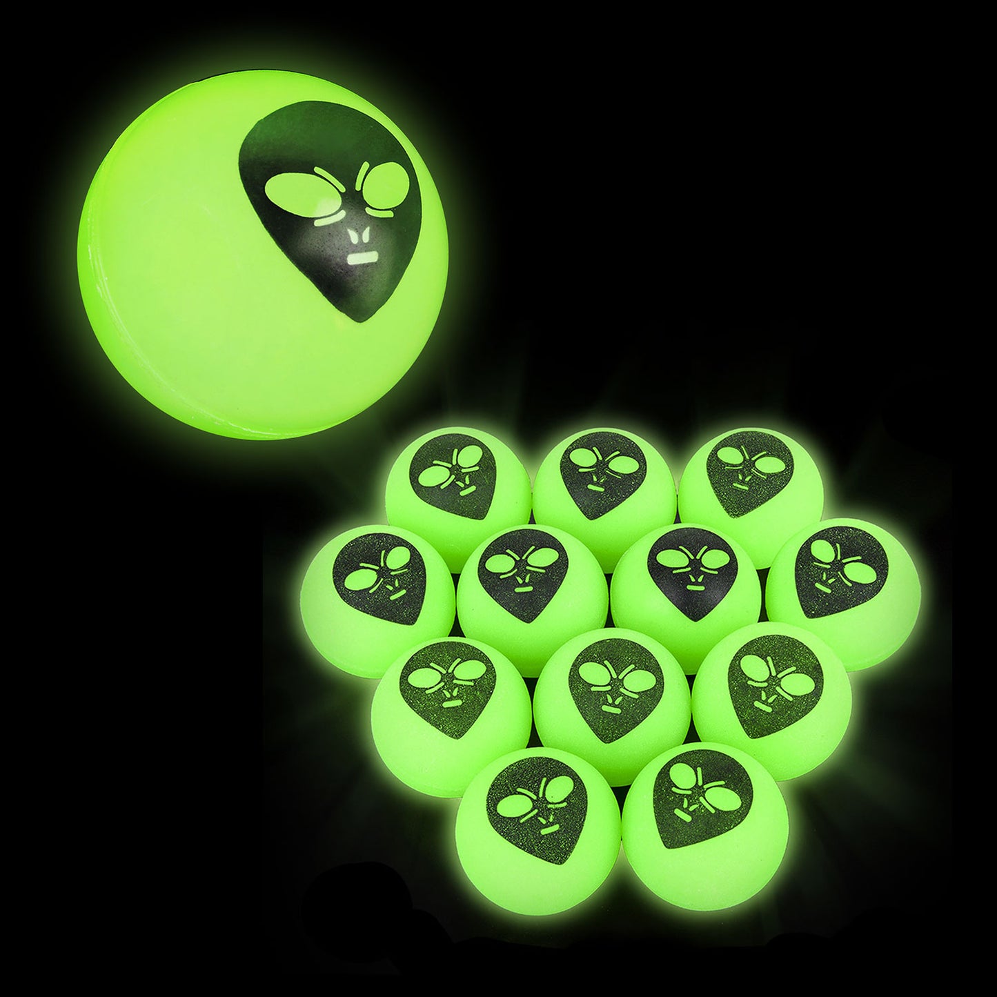 Glow In The Dark Alien Bouncy Balls - 1 3/4 Inch (45mm) - 12 Count
