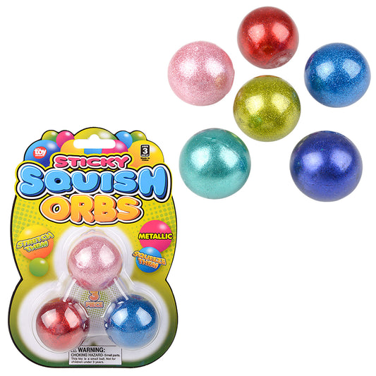 Sticky Squishy Metallic Orbs 3 Piece Set - 1 1/2 Inch - Assorted Colors