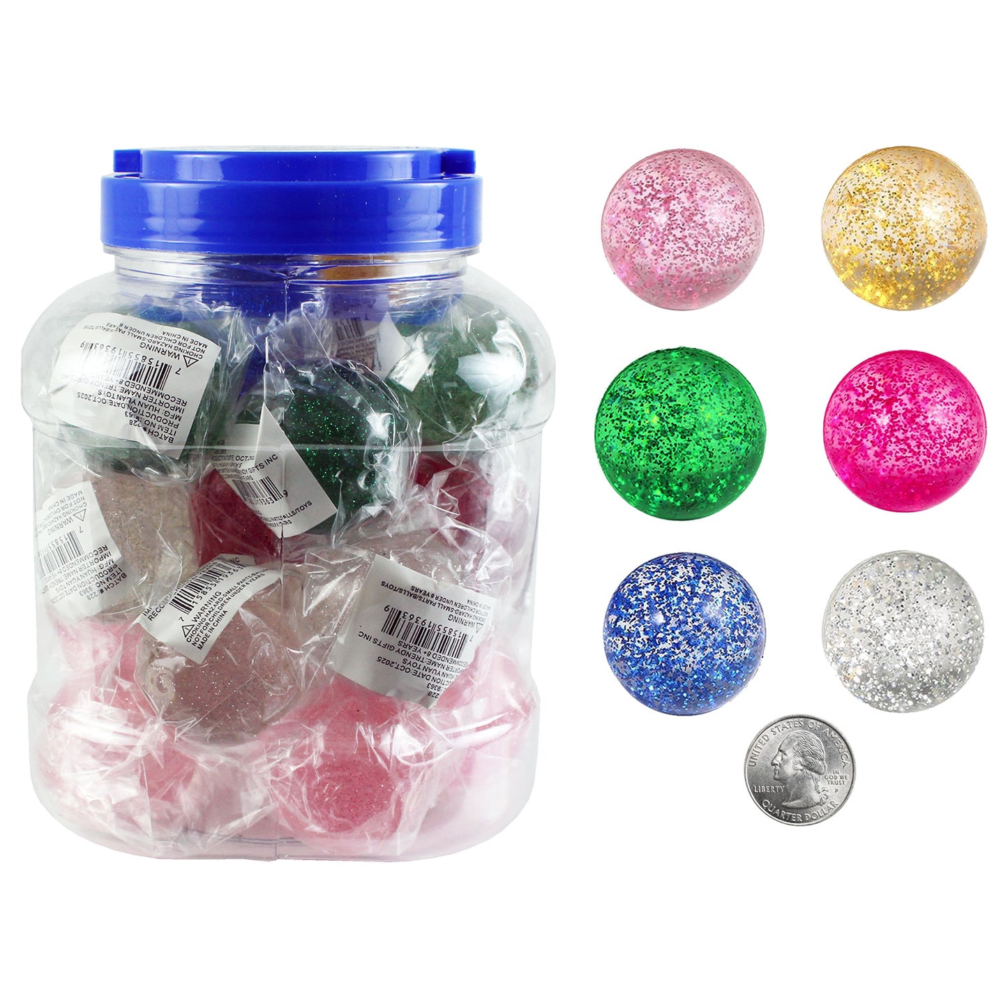Glitter Bouncy Balls - 1 1/2 Inch (38mm) - 24 Count