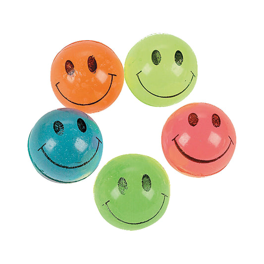 Mini Neon Smiley Bouncy Balls - 7/8 Inch (22 mm) - 144 Count