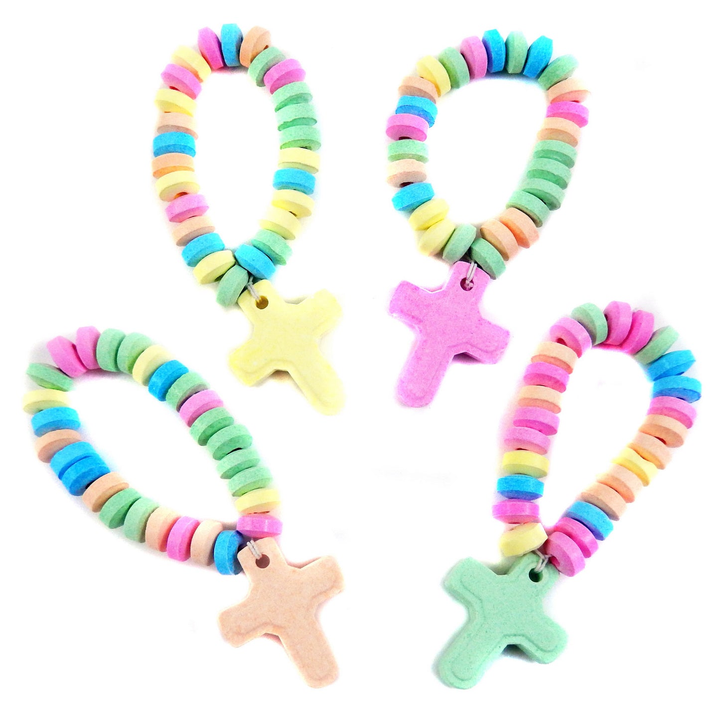 Candy Bracelet with Cross Charm - 12 Count