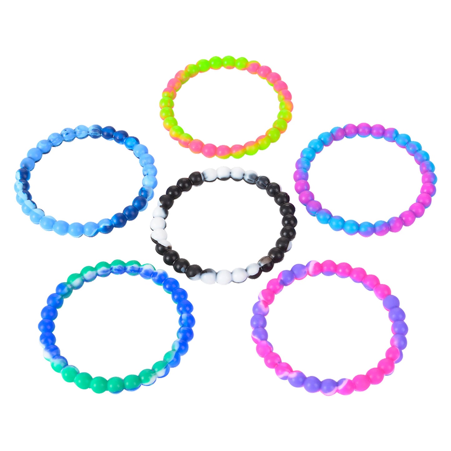 Tie-Dye Bead Rubber Bangles - 12 Count