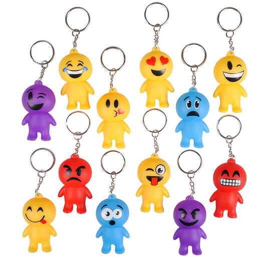 Emoji Man Rubber Keychains - 12 Count
