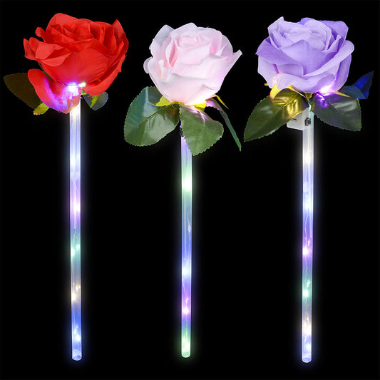 Light Up Rose Wand - 3 Function - Assorted Colors