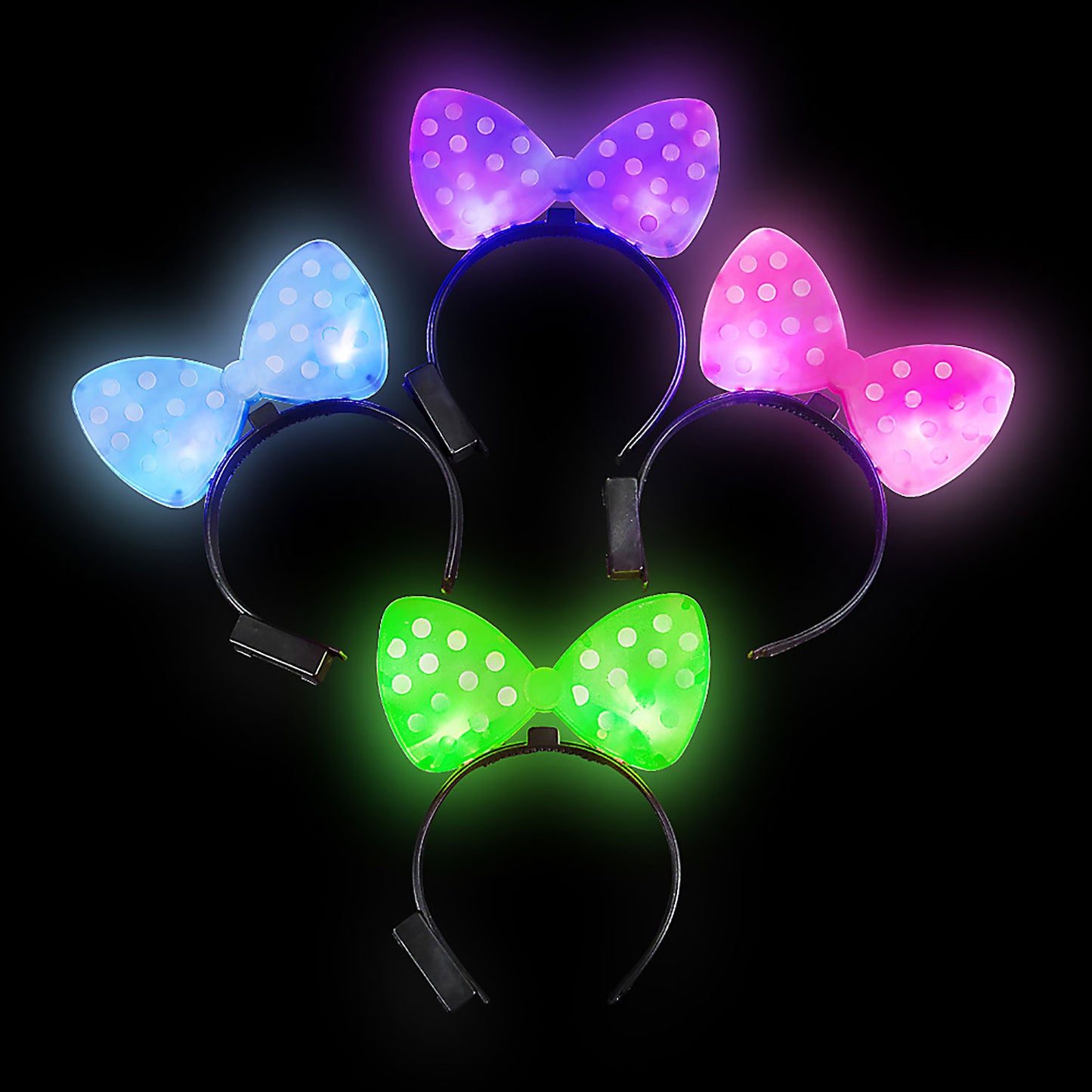 Flashing Polka Dot Bow Headband - 3 Function - Assorted Colors