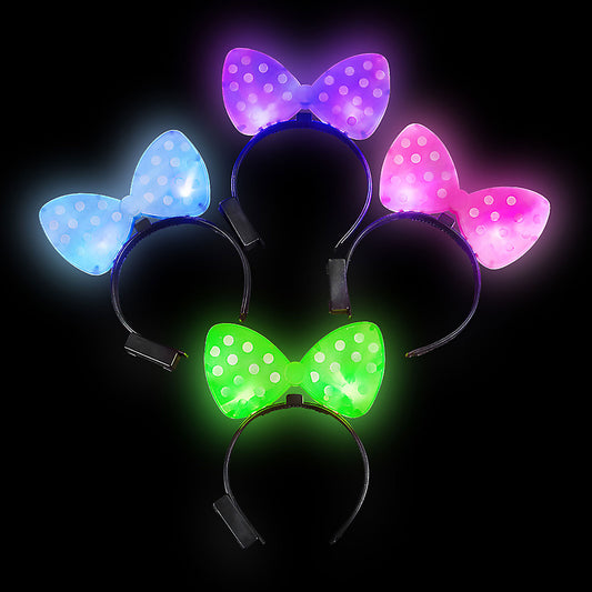 Flashing Polka Dot Bow Headband - 3 Function - Assorted Colors