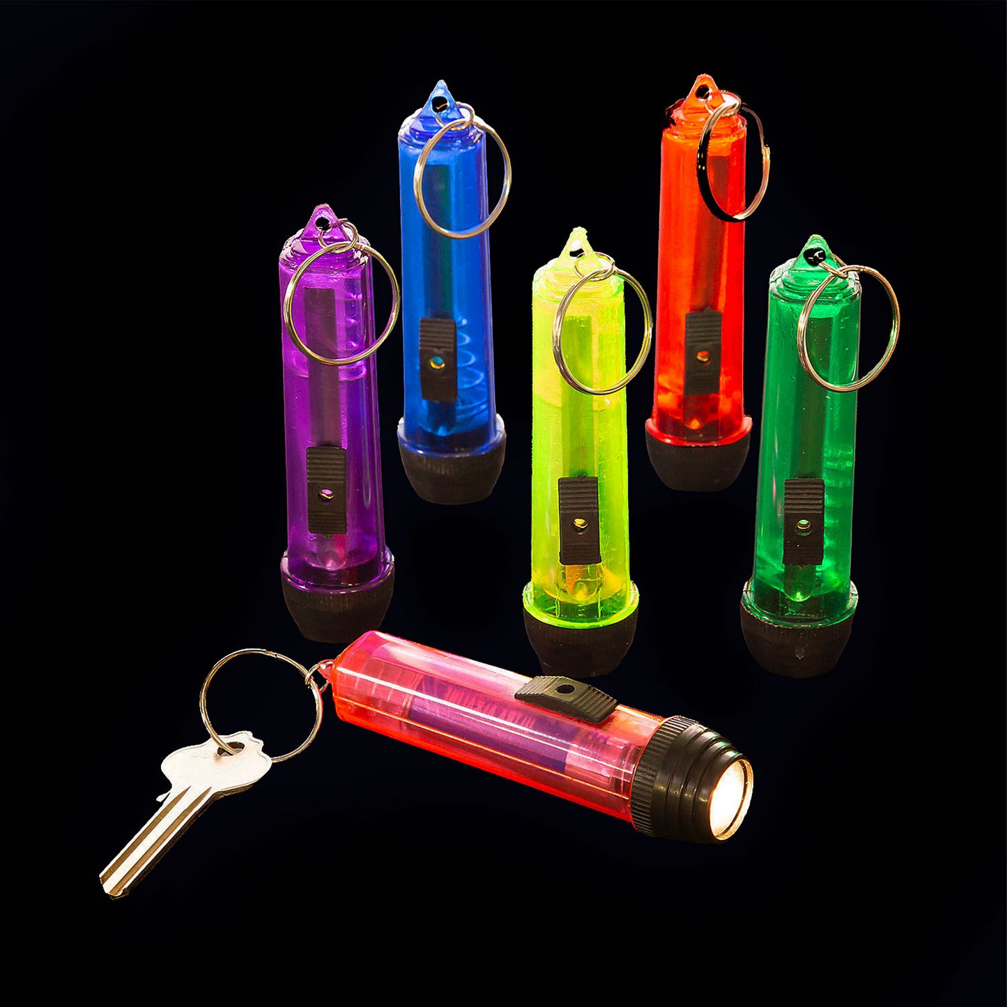 Neon Large Beam Flashlight Keychains - 12 Count
