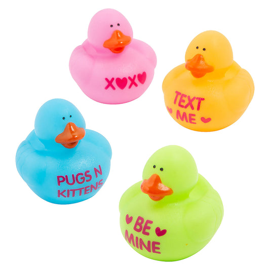 Candy Heart Phrases Rubber Ducks - 12 Count