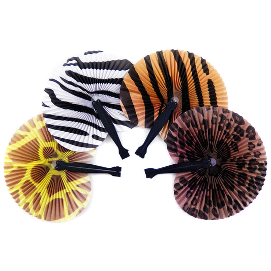 Animal Print Folding Fans - 12 Count