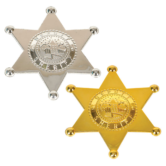 Plastic Sheriff Badges - Assorted Colors - 12 Count