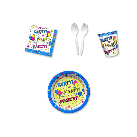 Star Party Place Setting Kit - 7 Inch Plates with Sporks