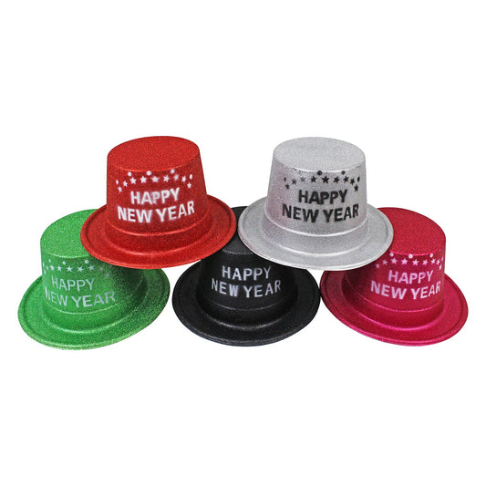 Plastic Glitter New Year's Top Hat - Assorted Colors