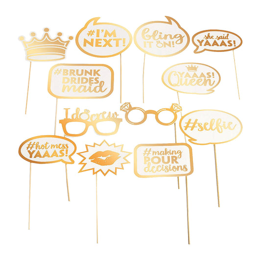 Photo Booth Stick Prop 12 Piece Set - "She Said Yaaas!"