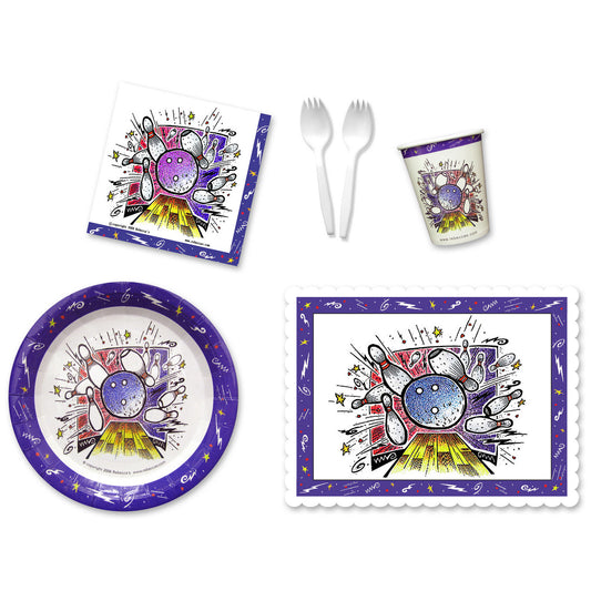 Smash Bowl Party Place Setting Kit - 9 Inch Plates with Placemats and Sporks