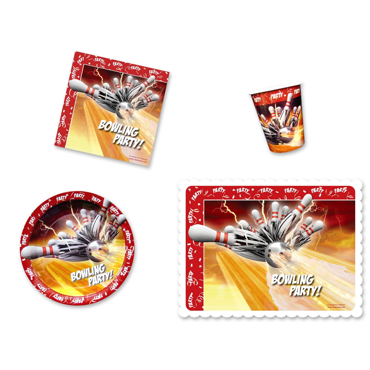 Bowling Thunder Party Place Setting Kit - 7 Inch Plates with Placemats