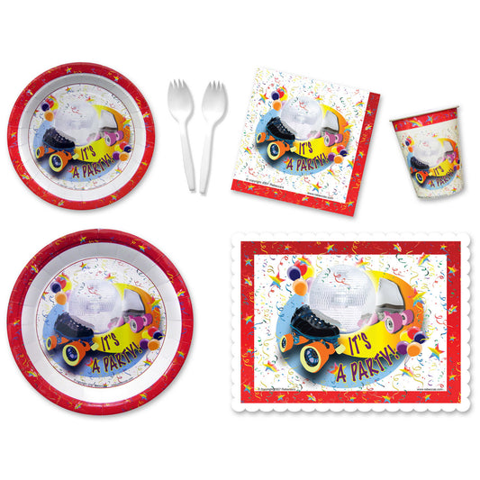 Disco Skate Place Setting Kit - 7 & 9 Inch Plates with Placemats and Sporks