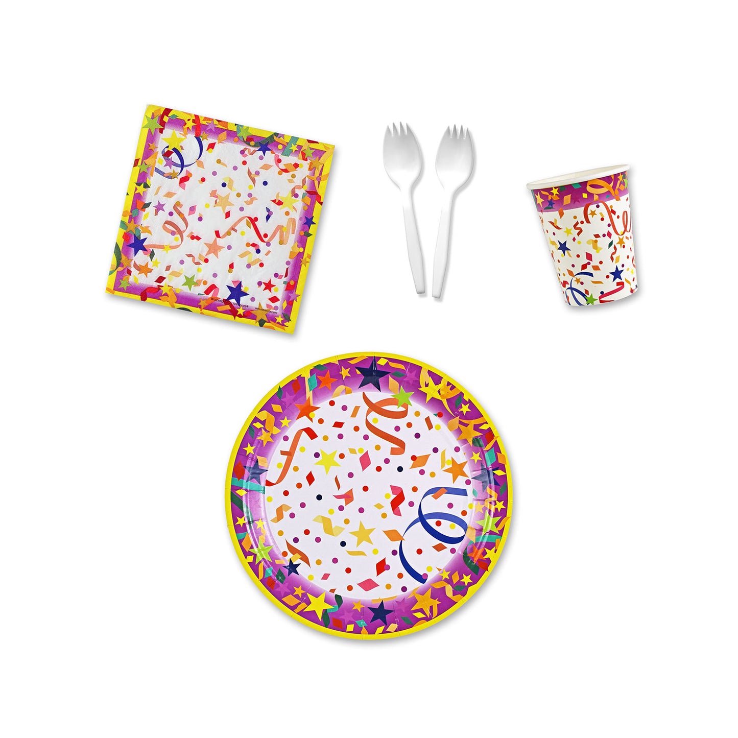Confetti Party Place Setting Kit - 9 Inch Plates with Sporks