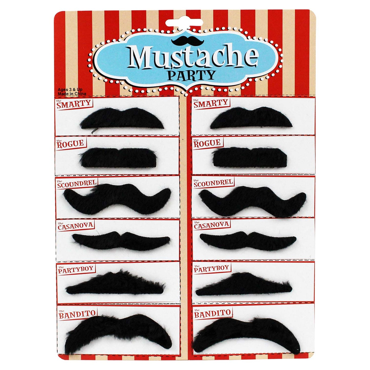 Fake Mustaches - Assorted Styles - 12 Count