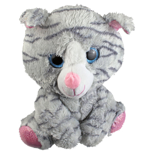 Plush Grey Tabby Cat with Glitter Eyes