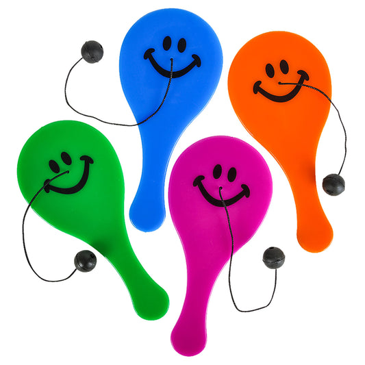 Mini Smiley Paddle Balls - 12 Count