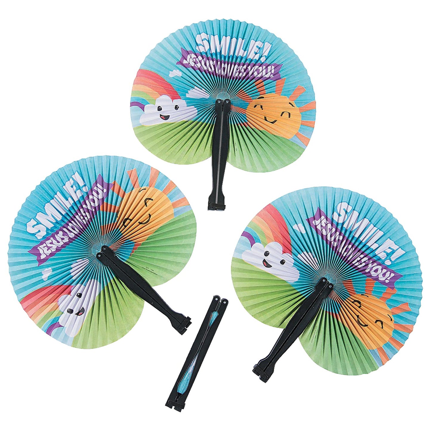 Religious Folding Fans - 12 Count