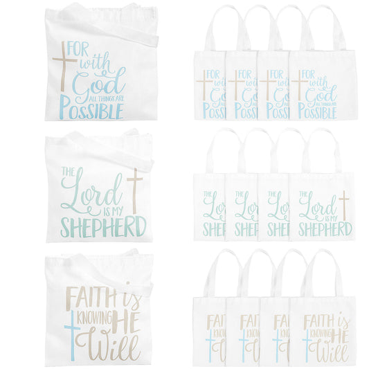 Religious Sayings Canvas Tote Bags - 8 Inch - 12 Count
