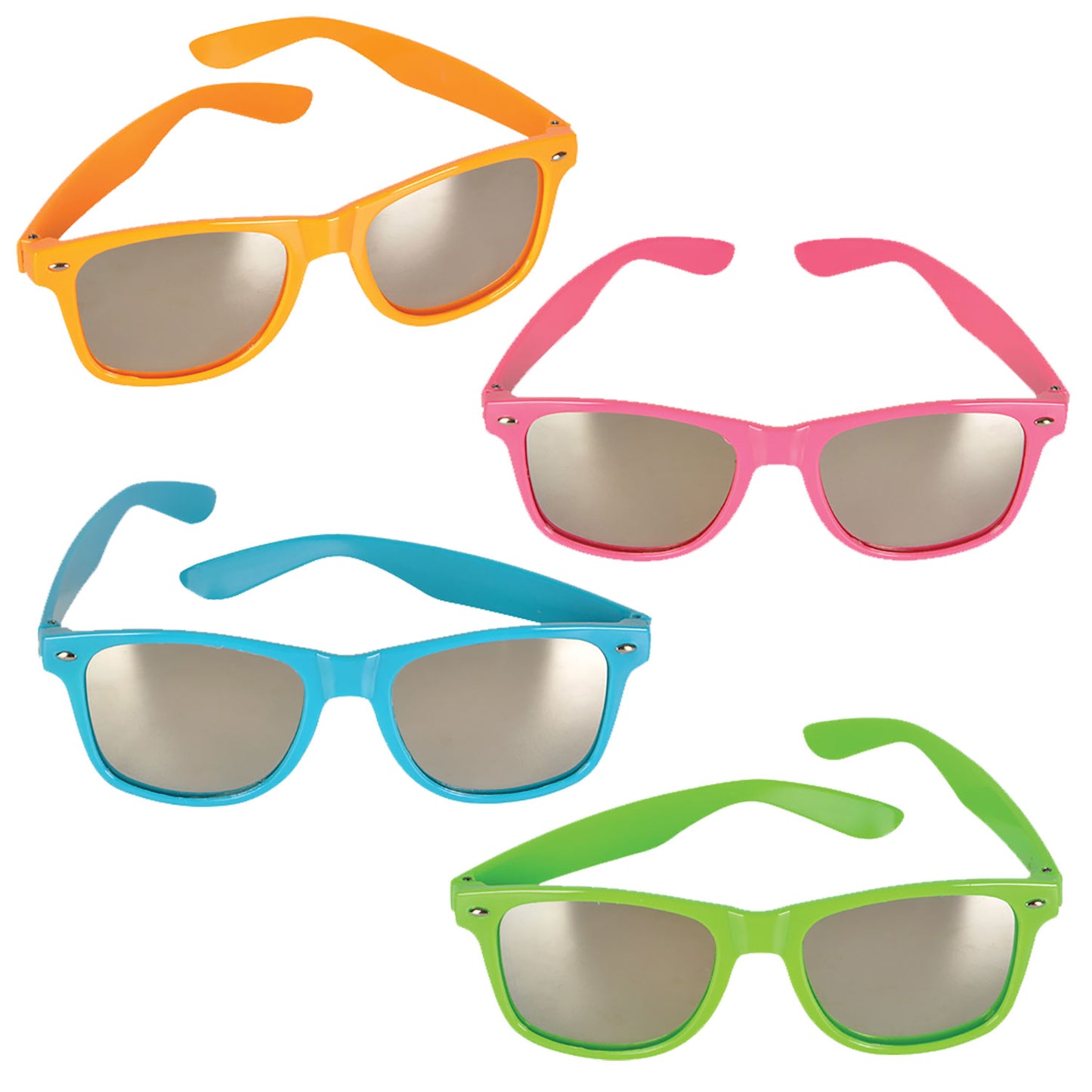 Neon Sunglasses with Mirrored Lenses - 12 Count
