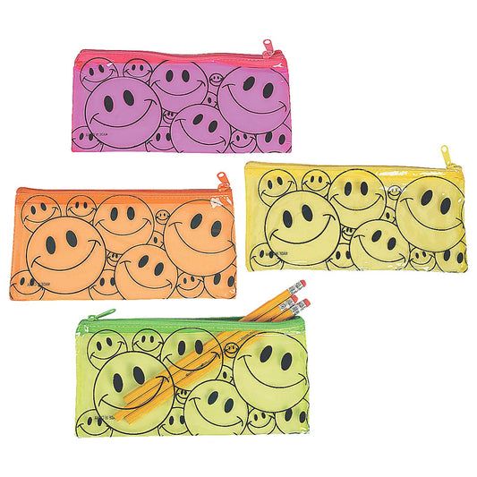 Smiley Face Pencil Cases - 12 Count