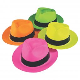 Neon Plastic Gangster Hats - 12 Count