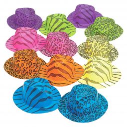 Animal Print Plastic Gangster Hats - 12 Count