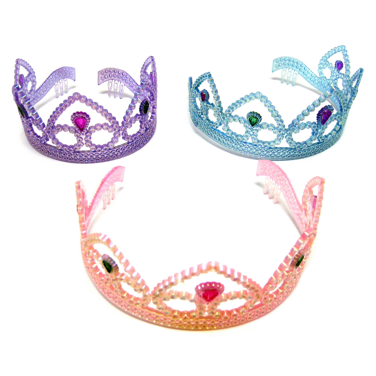 Pearlized & Acrylic Stone Tiaras - 12 Count: Rebecca's Toys & Prizes