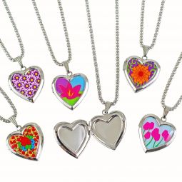 Heart Locket Necklaces - Assorted - 12 Count