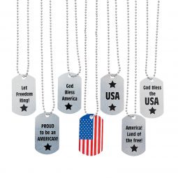 Patriotic Sayings Dog Tag Necklaces - 12 Count