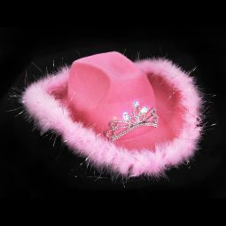 Light Up Pink Cowgirl Hat with Feathers
