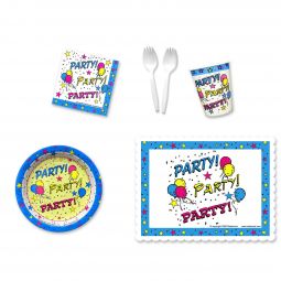 Star Party Place Setting Kit - 7 Inch Plates with Placemats and Sporks