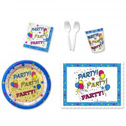 Star Party Place Setting Kit - 9 Inch Plates with Placemats and Sporks