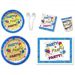 Star Party Place Setting Kit - 7 & 9 Inch Plates with Placemats and Sporks