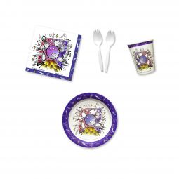 Smash Bowl Party Place Setting Kit - 7 Inch Plates with Sporks