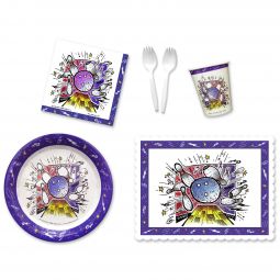 Smash Bowl Party Place Setting Kit - 9 Inch Plates with Placemats and Sporks