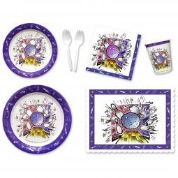 Smash Bowl Party Place Setting Kit - 7 & 9 Inch Plates with Placemats and Sporks
