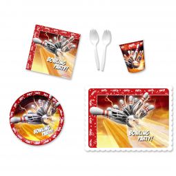 Bowling Thunder Party Place Setting Kit - 7 Inch Plates with Placemats and Sporks